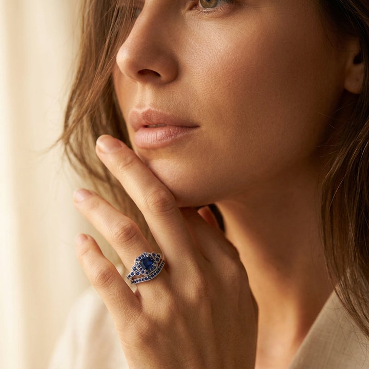 Vintage Silver Blue Cushion Halo Ring