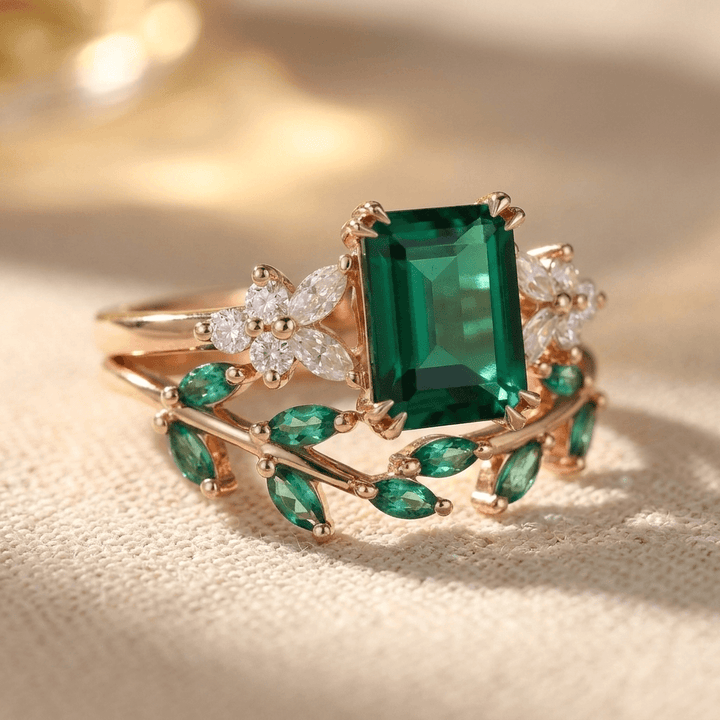 Elegant Green Transparent Cut Engagement Ring