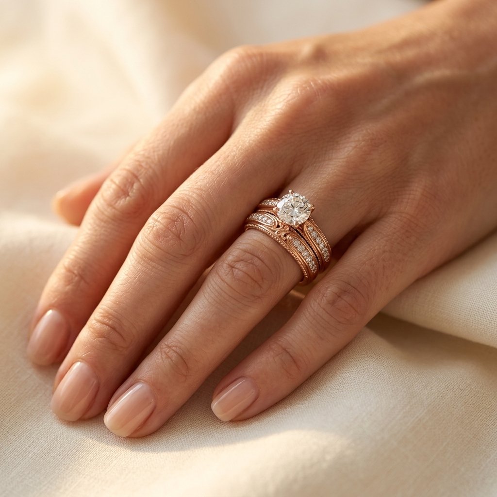 Rosé goudkleurige ronde zirkonia filigrein ringenset