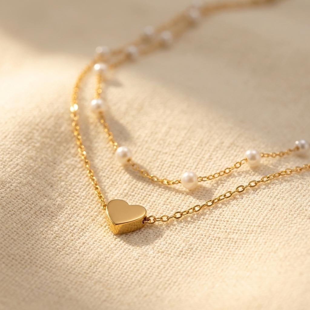 Geometrische kralenketting van legering met harthanger