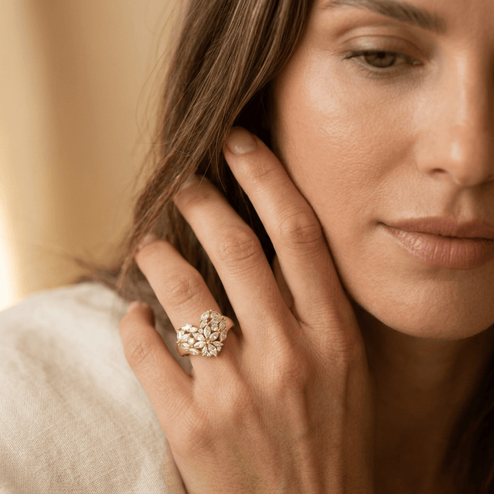 Elegant Golden Synthetic Cubic Zirconia Flower Ring