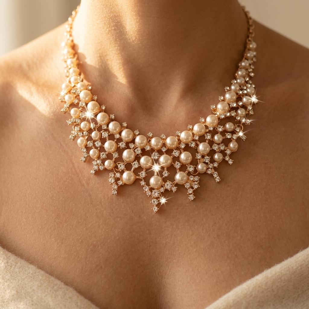 Elegante statement ketting met imitatieparel