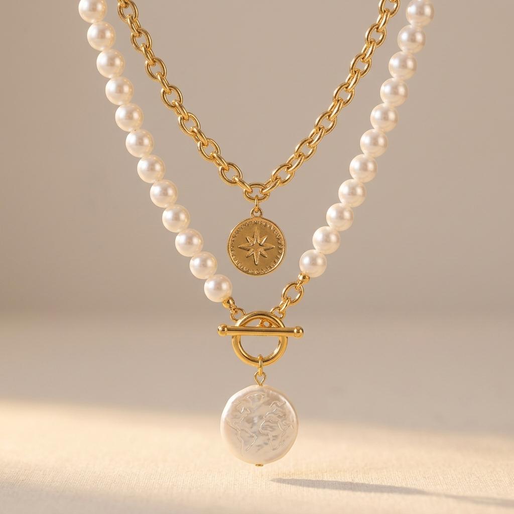 Elegante meerlaagse ketting met parelkralen