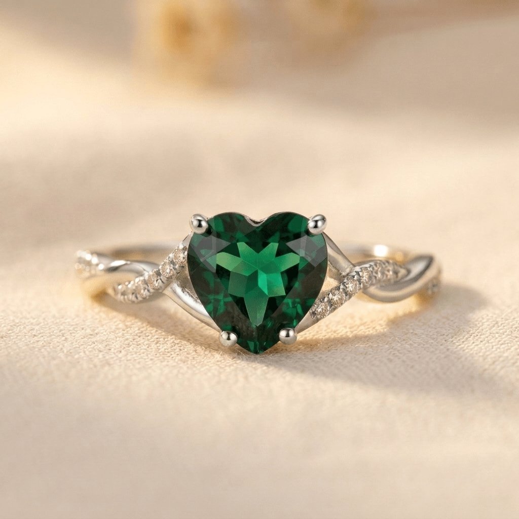 Elegante ring met smaragdgroene zirkonia in klauwzetting