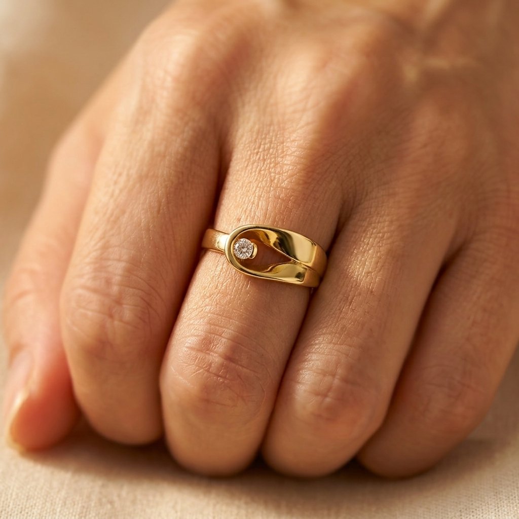 Moderne goudkleurige ronde ring met gedraaide band
