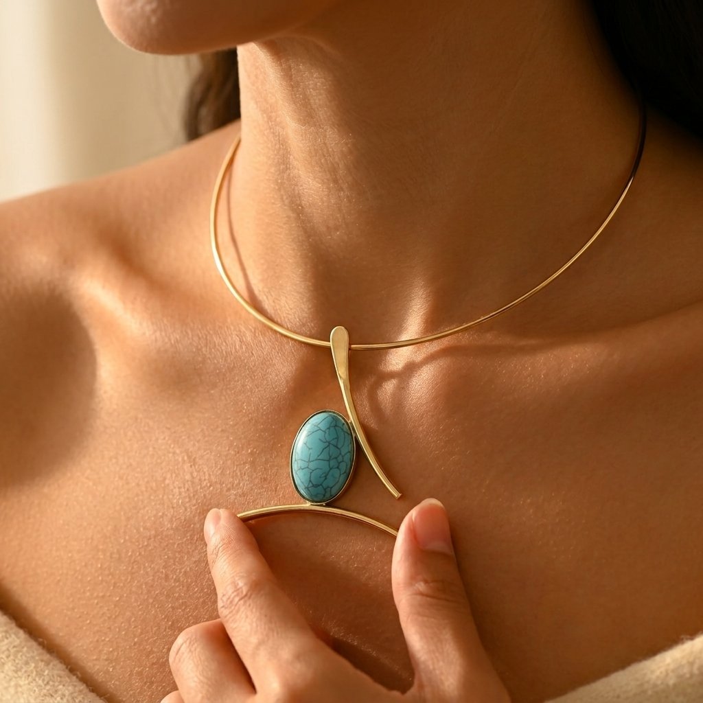 Boho goudkleurige turkoois ovale hanger ketting