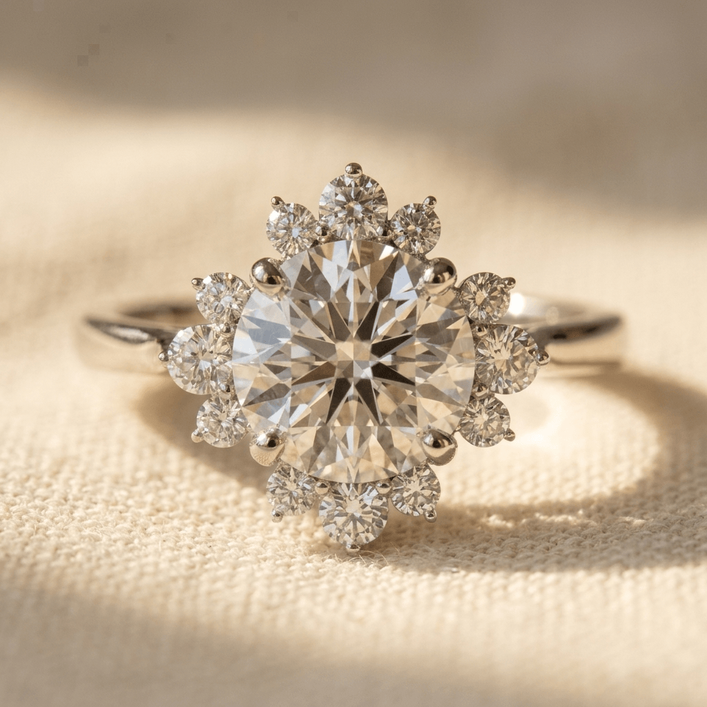 Verfijnde vintage sterexplosie ring met synthetische zirkonia