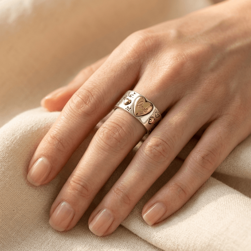 Vintage bohemien zilver- en goudkleurige hartring