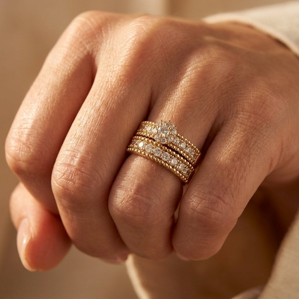 Goudkleurige bloemen halo ringenset met zirkonia