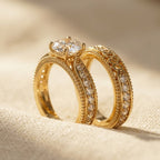 Vintage Gold Filigree Round Cubic Zirconia Ring