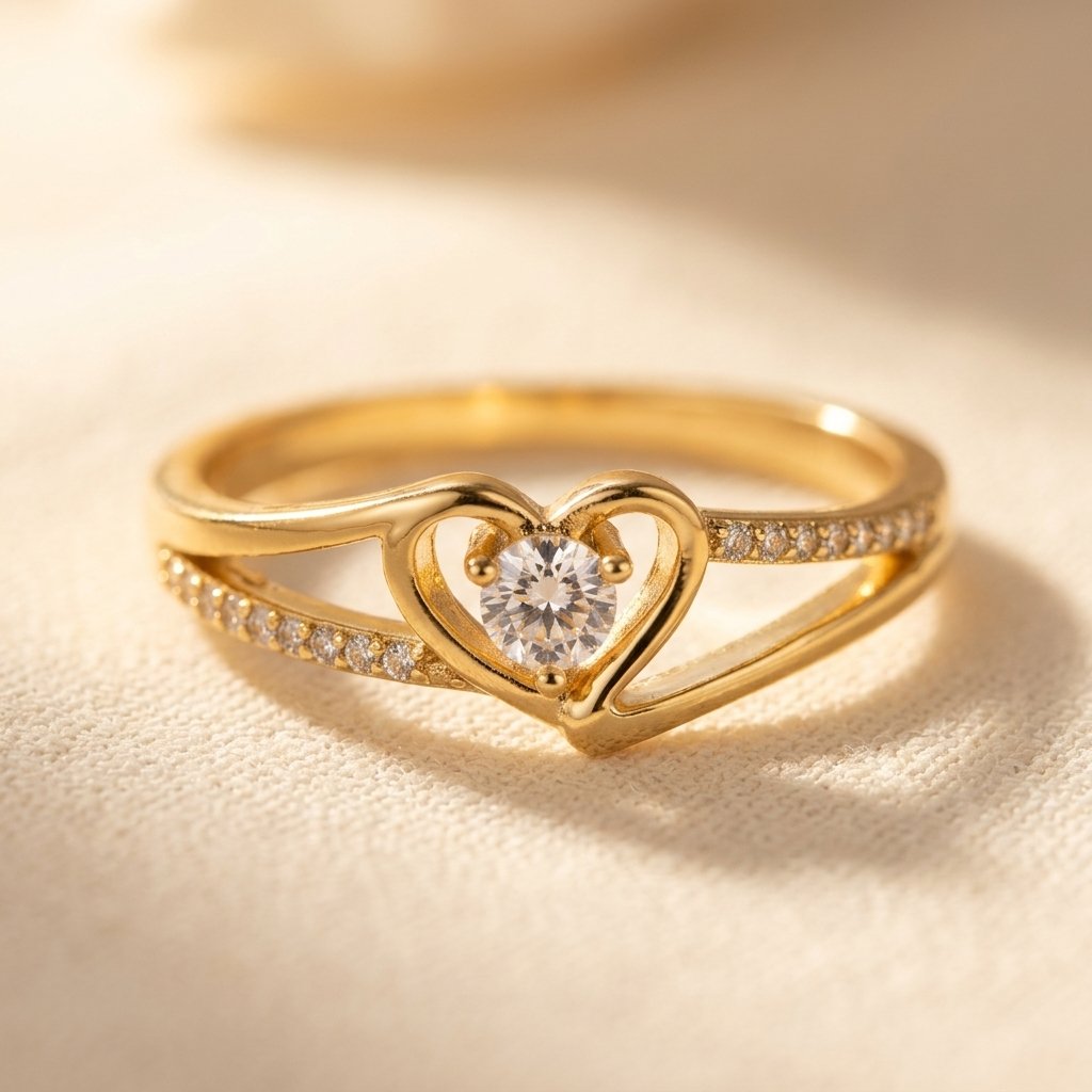 Goudkleurige hartvormige ring met ronde zirkonia
