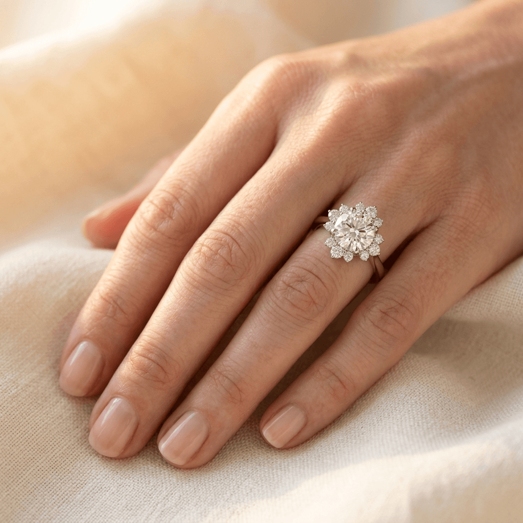 Verfijnde vintage sterexplosie ring met synthetische zirkonia