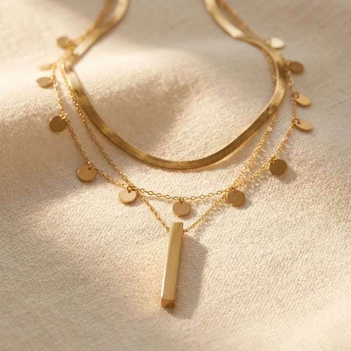 Vintage Gold Layered Round Disc Necklace