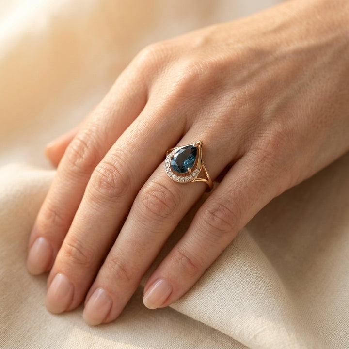 Gold London Blue Topaz Teardrop Ring