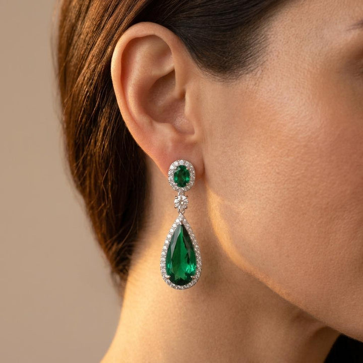 Vintage Emerald Green Zirconia Hoop Earrings