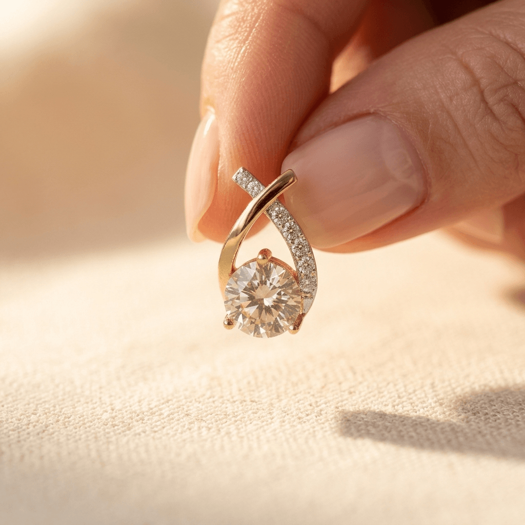 Goudkleurige druppel oorknopjes met champagne zirkonia