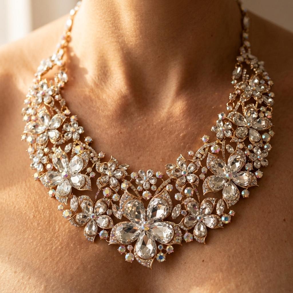 Vintage barokke goudkleurige sieradenset met ketting en oorbellen