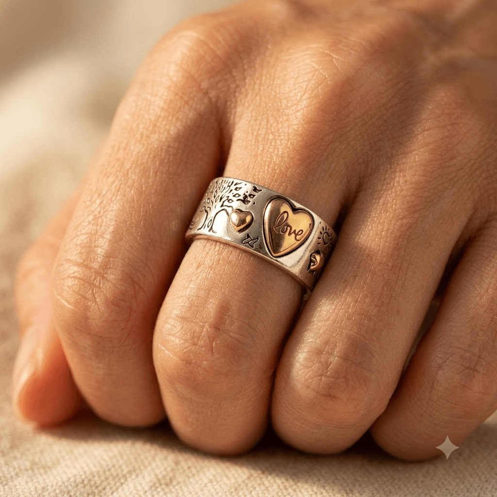 Vintage bohemien zilver- en goudkleurige hartring