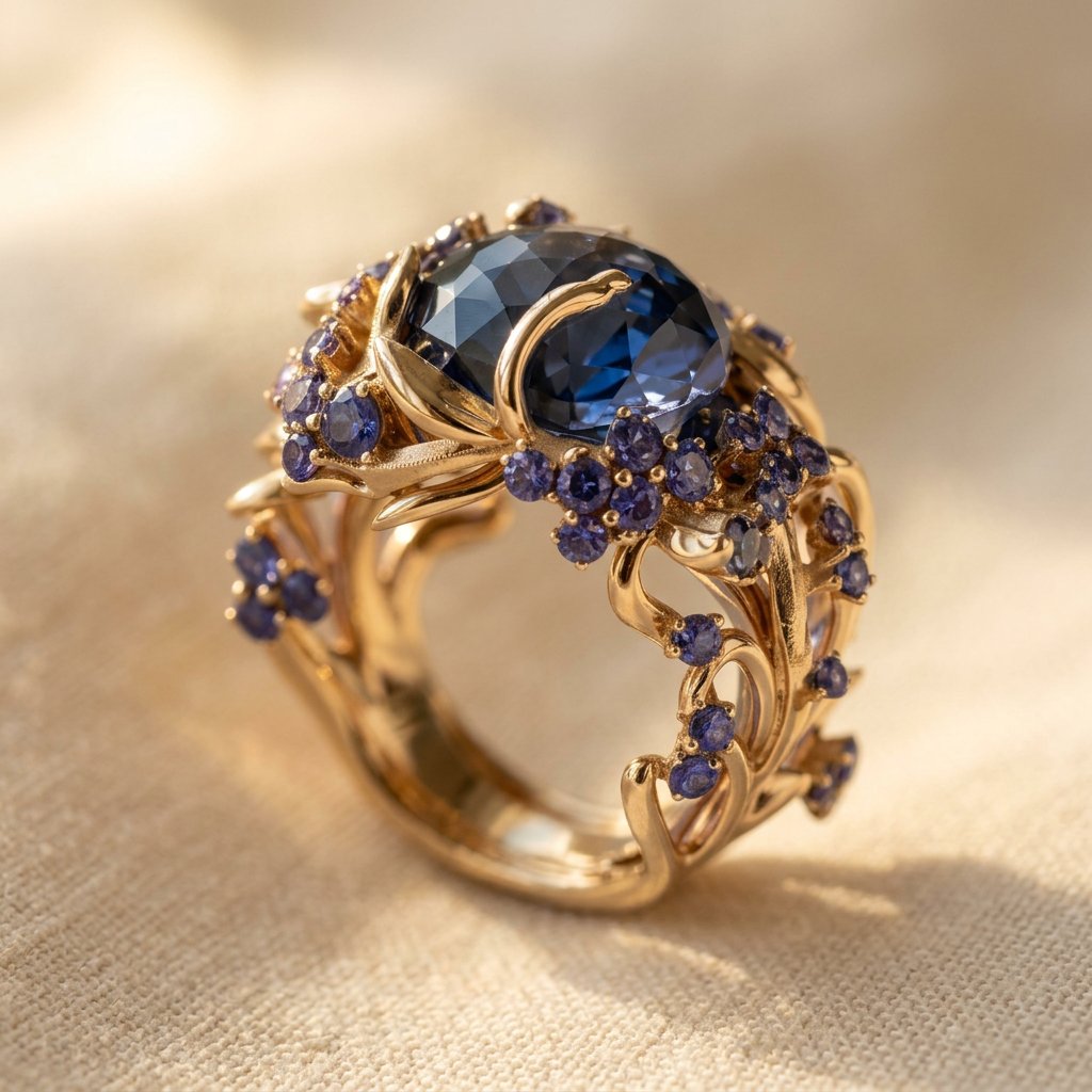 Vintage Gold Filigree Sapphire Ring