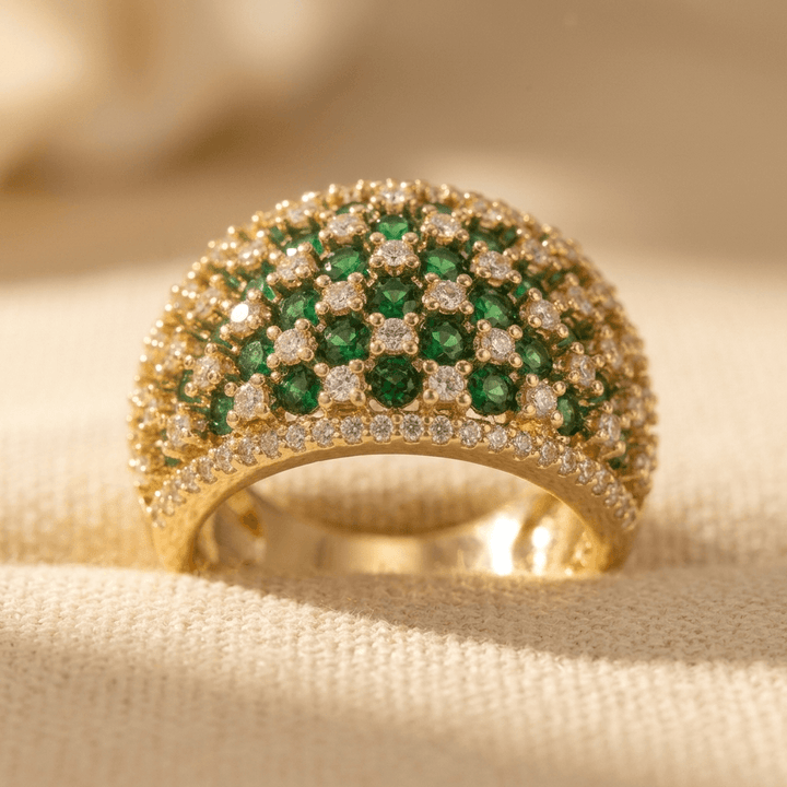 Luxurious Green Zirconia Wide Band Ring