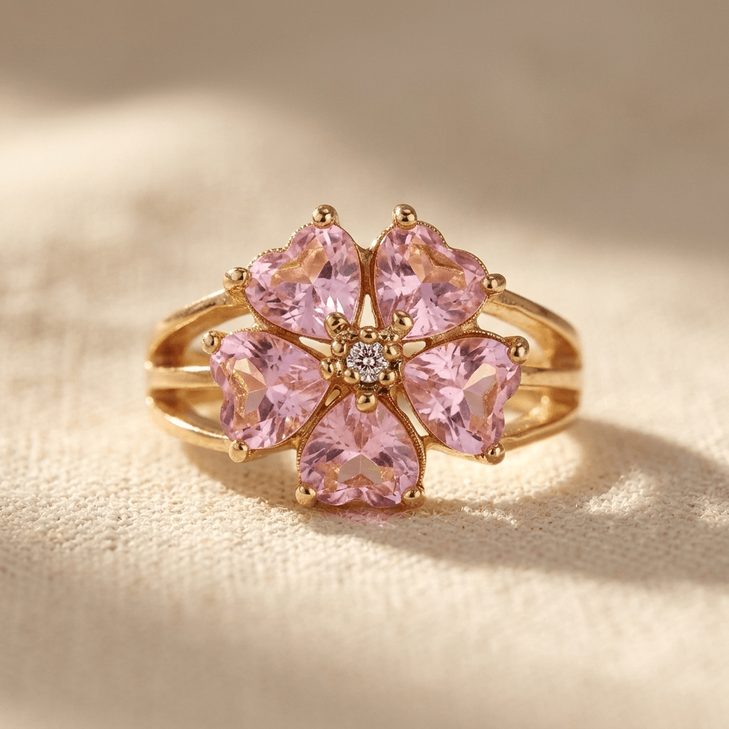 Elegante goudkleurige bloemclusterring met zirkonia