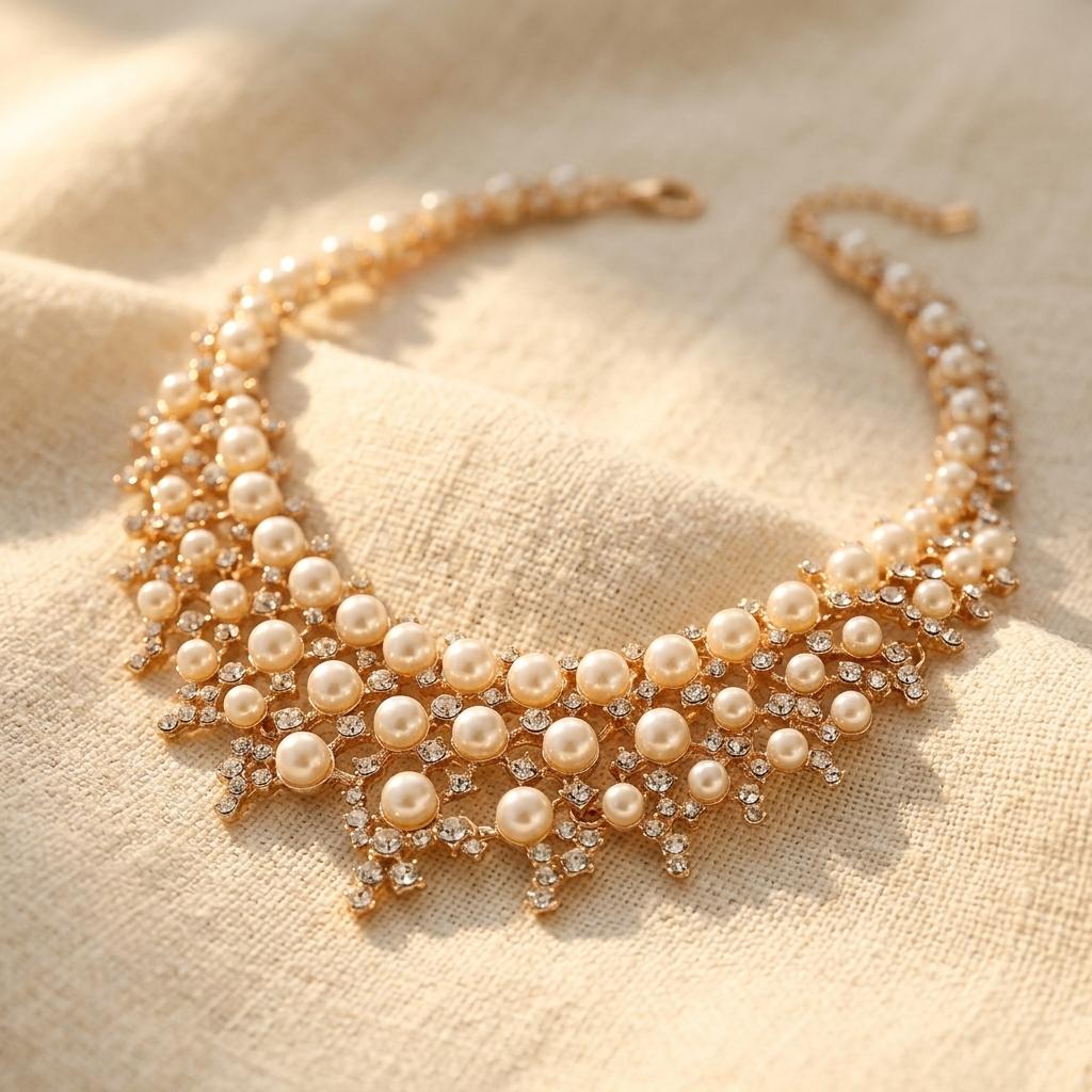 Elegante statement ketting met imitatieparel