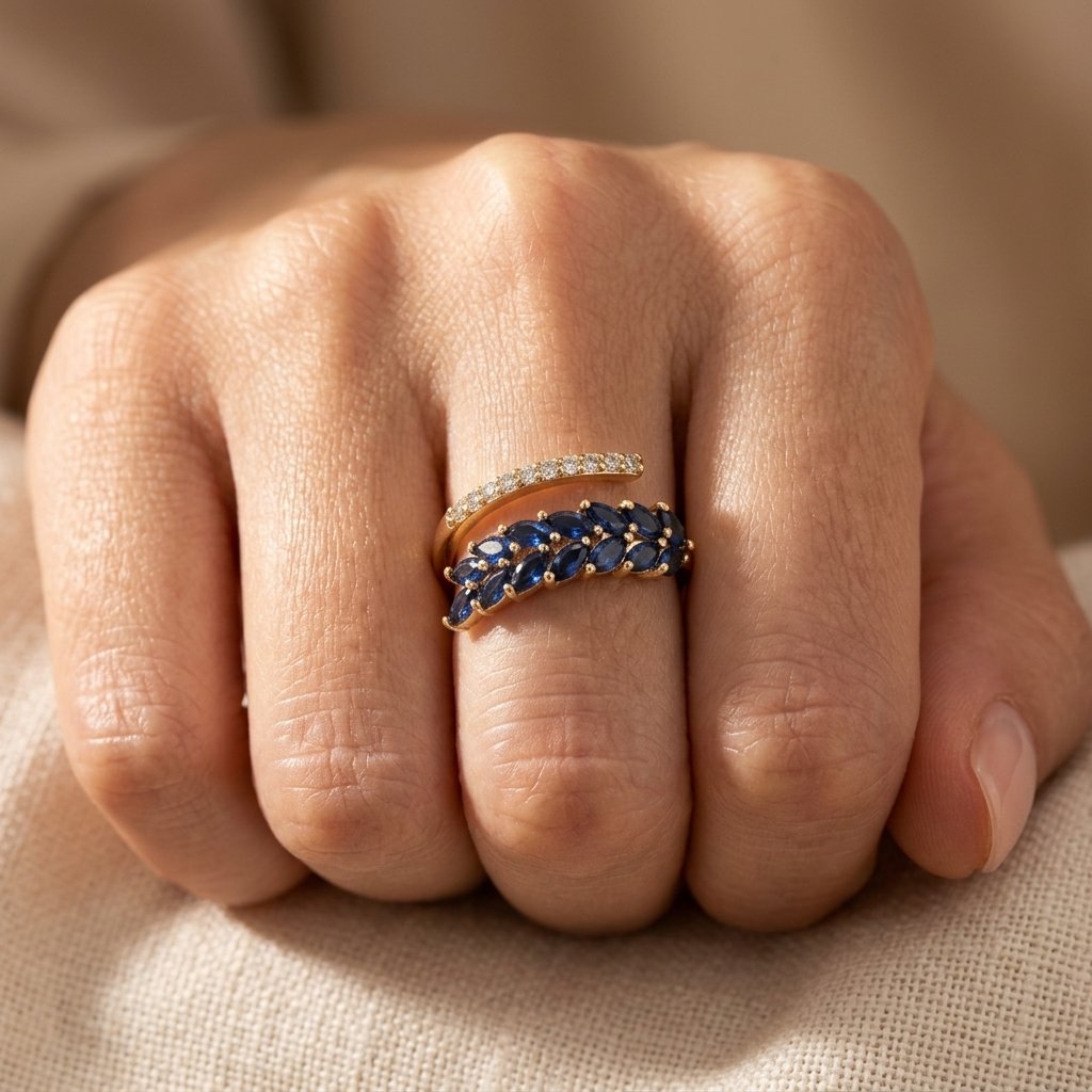 Gold Blue Sapphire Marquise Ring