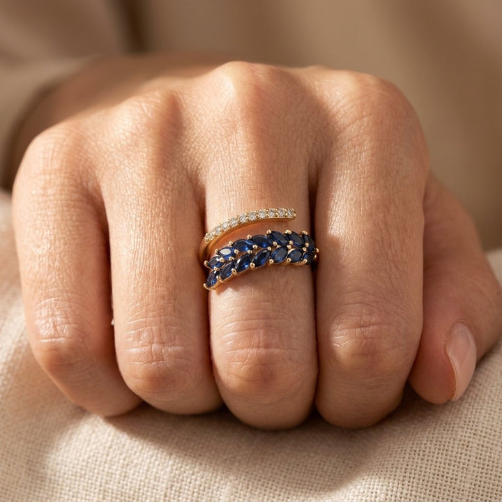 Gold Blue Sapphire Marquise Ring