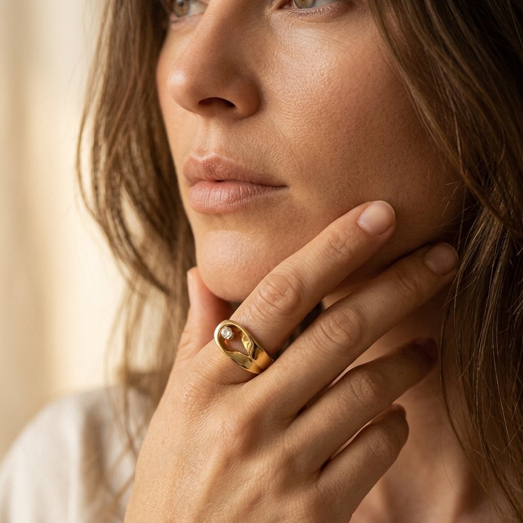 Moderne goudkleurige ronde ring met gedraaide band