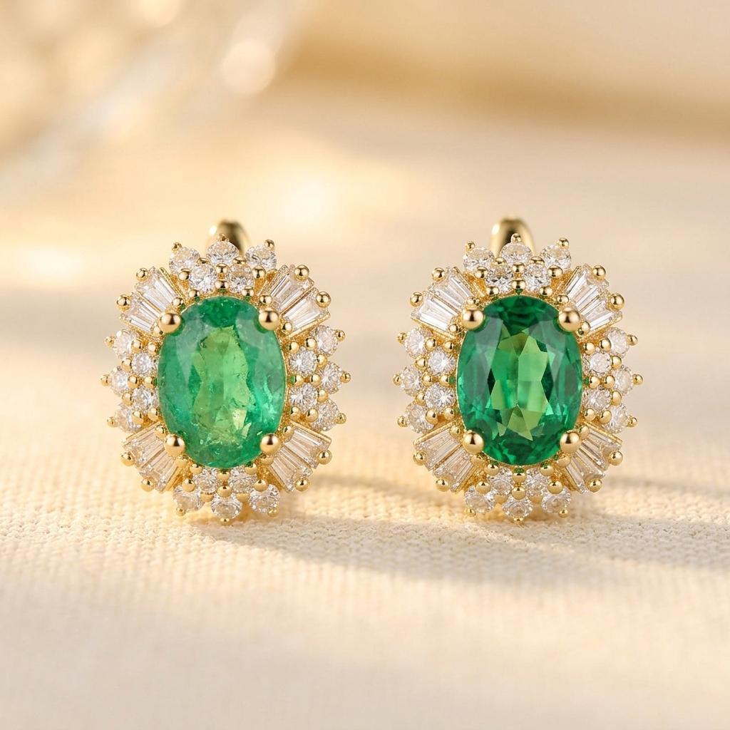 Vintage oorknopjes met rond geslepen groene edelsteen