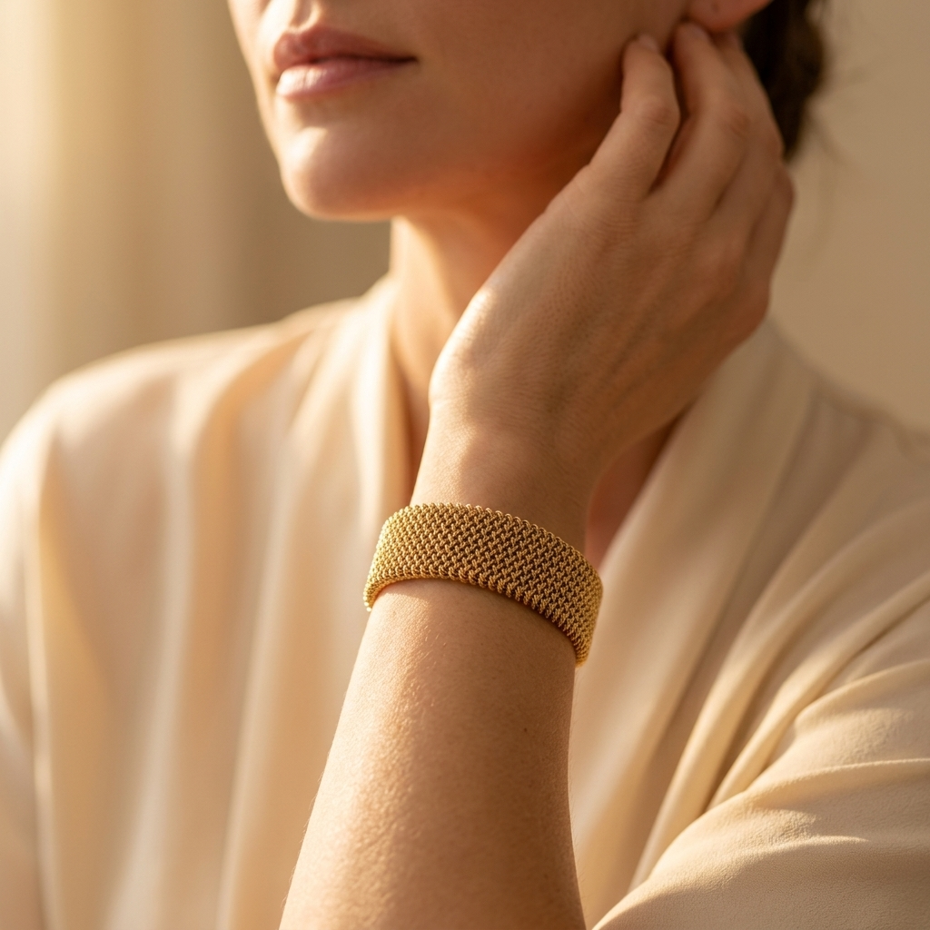 Gold Mesh Woven Stainless Steel Cuff Bracelet