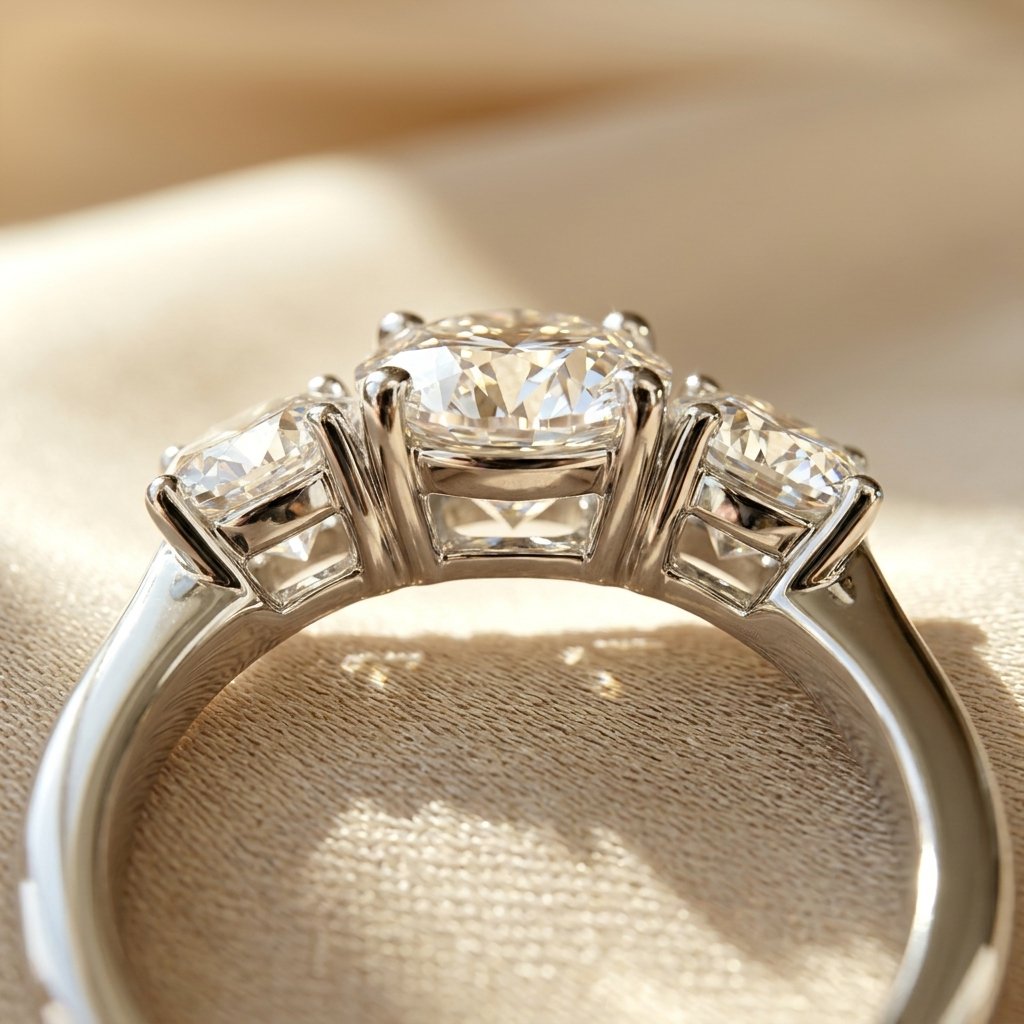 Zilverkleurige ronde zirkonia ring met drie stenen