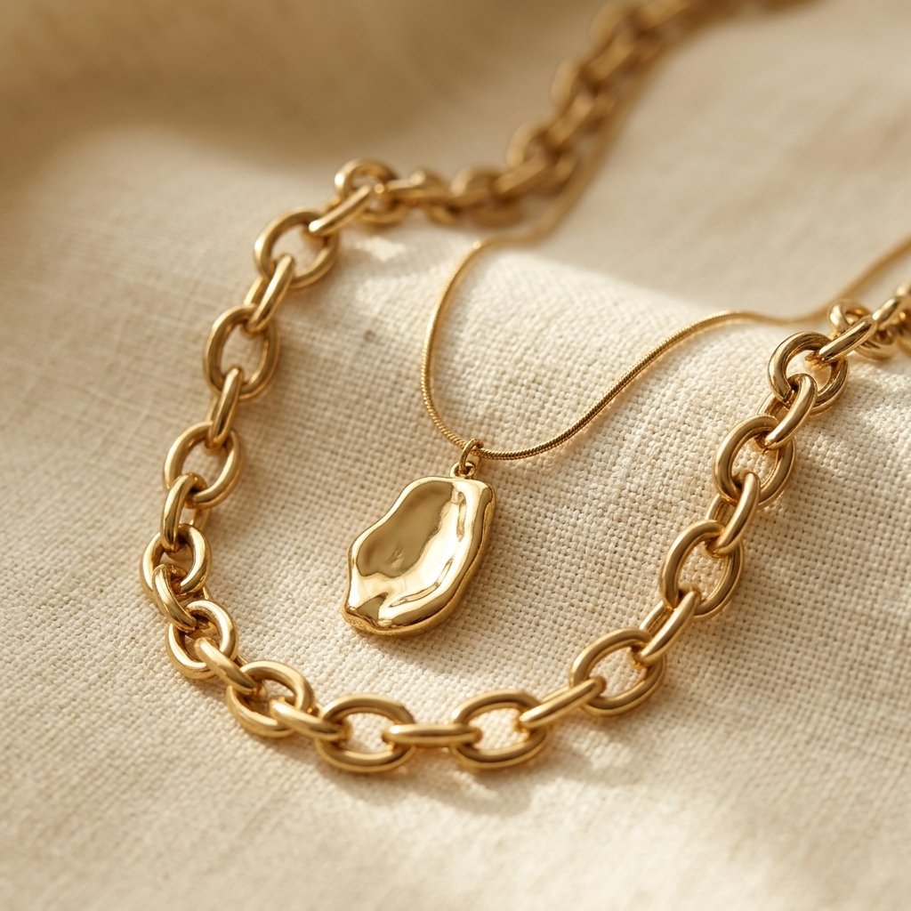 Vergulde ketting met gehamerde ovale hanger