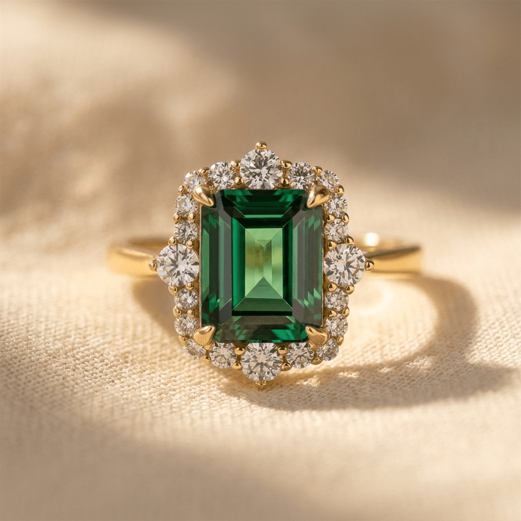 Elegante bloemenring met groene zirkonia