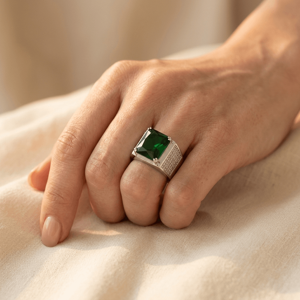 Trendy groene zirkoon statement ring voor heren