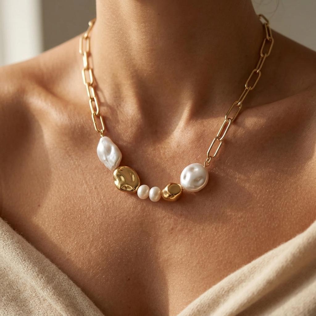 Vintage Gold Baroque Pearl Jewelry Set