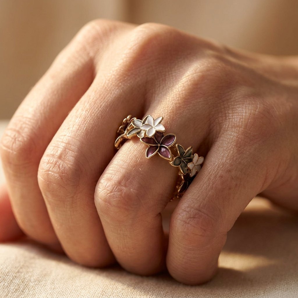 Gold Multicolor Floral Inlay Ring