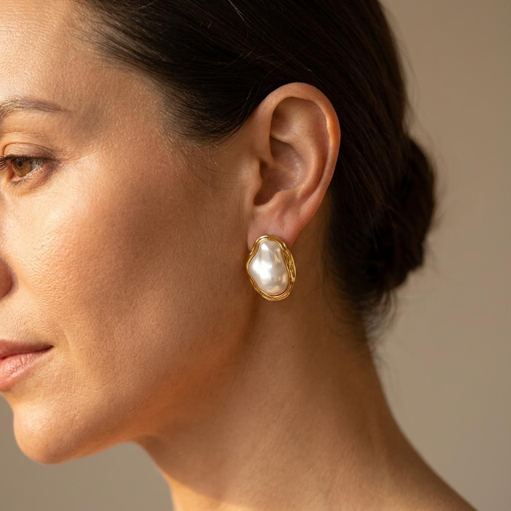 Gold Flower Pearl Drop Earrings