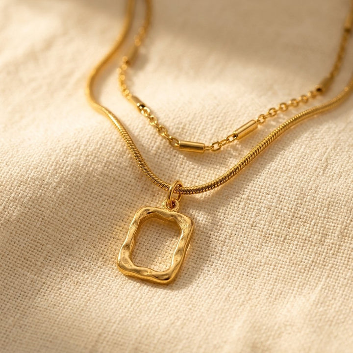 Minimalist Gold Double Layer Square Pendant Necklace