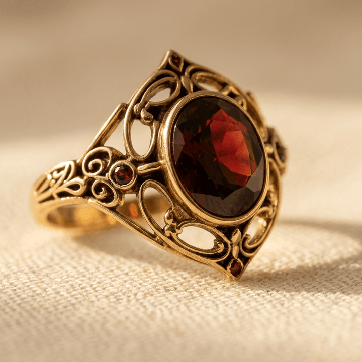 Golden Copper Ring Red Cubic Zirconia Boho Ring