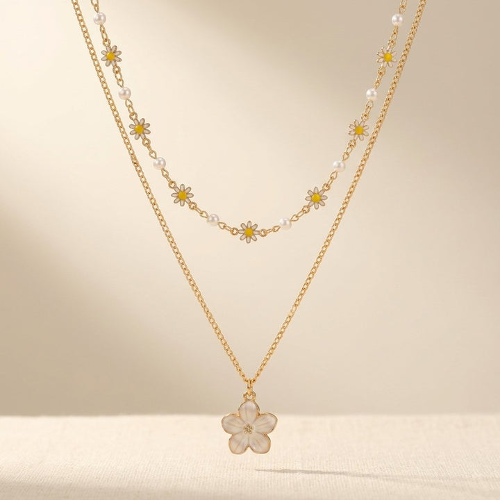 Boho Gold Layered Daisy Flower Necklace