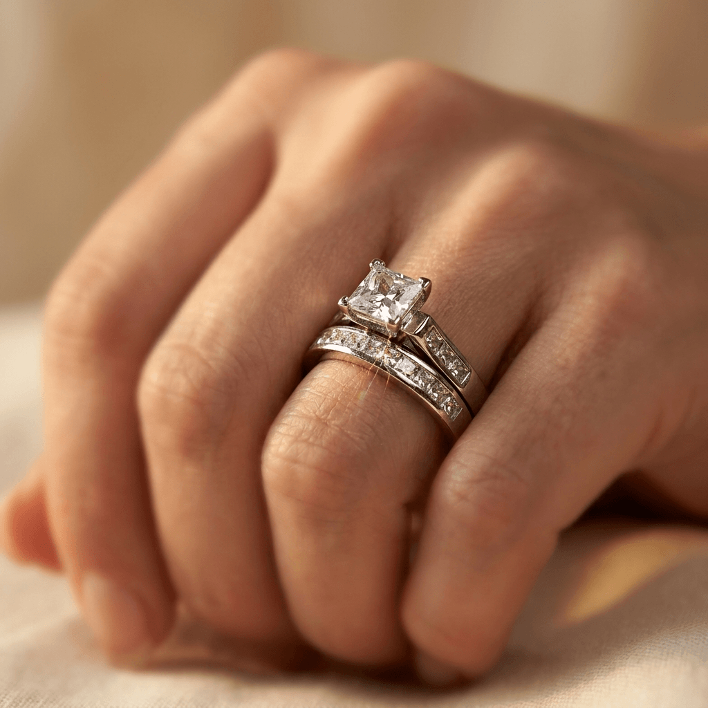 Zilverkleurige statement ring met witte zirkonia