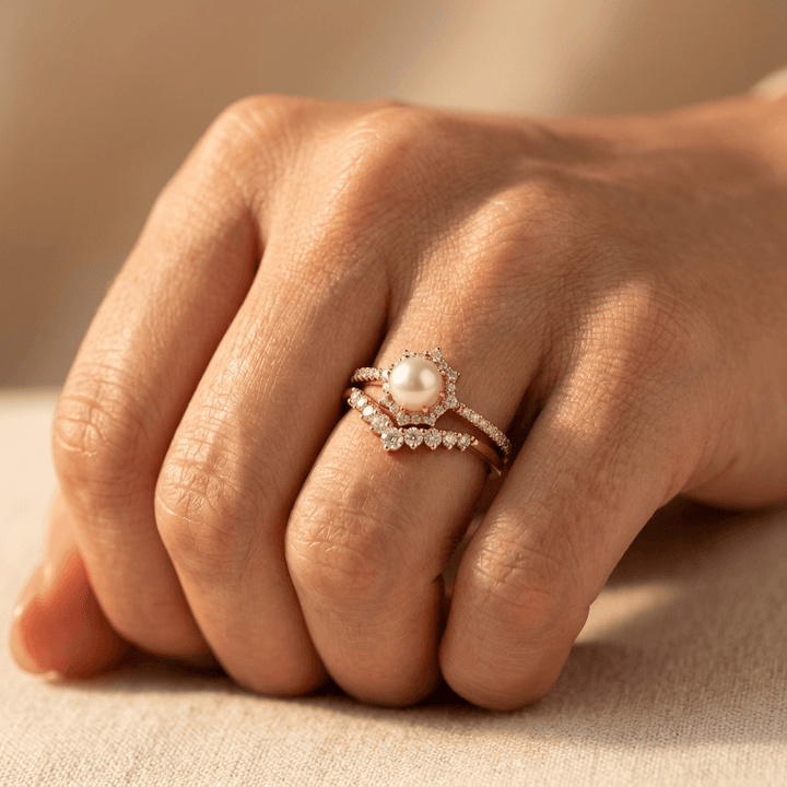 Vintage Bohemian Pearl Inlay Wedding Ring