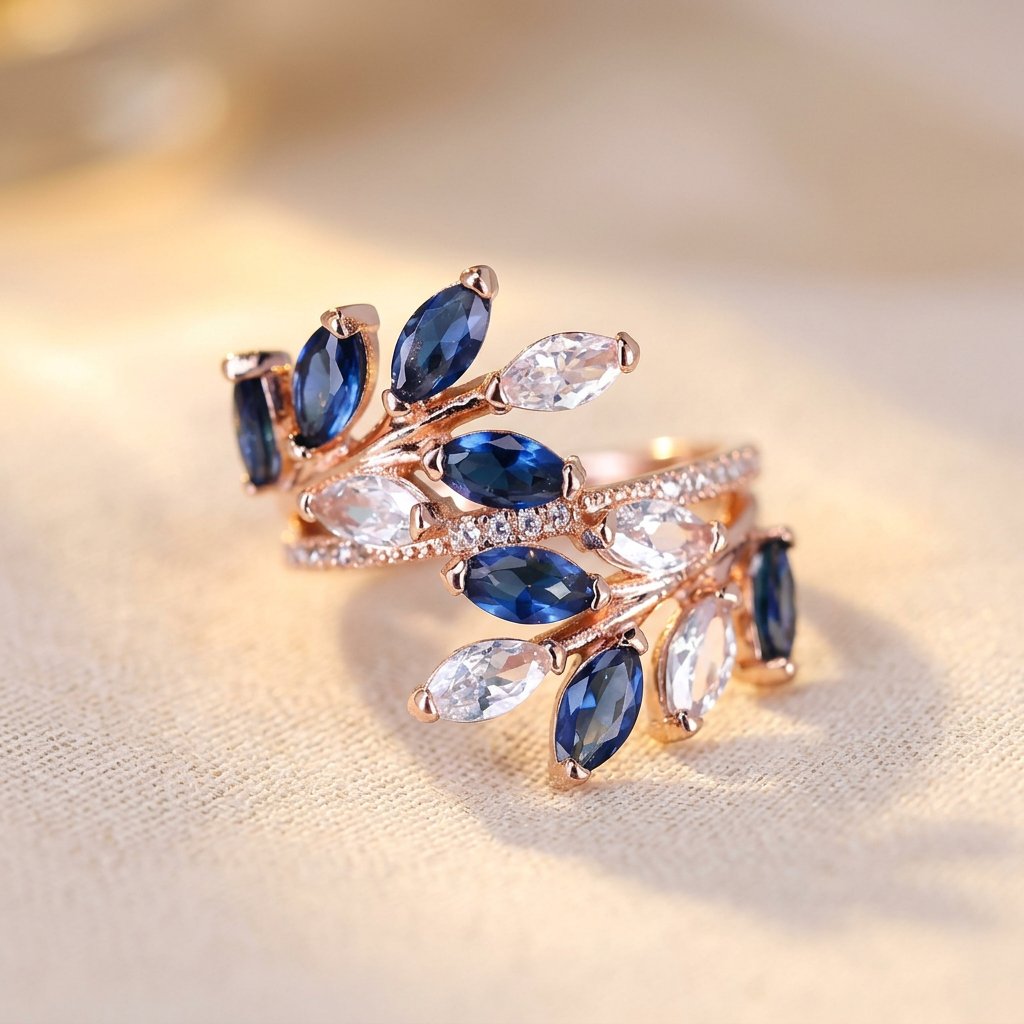 Rose Gold Sapphire Oval Leaf Ring