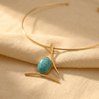 Boho goudkleurige turkoois ovale hanger ketting