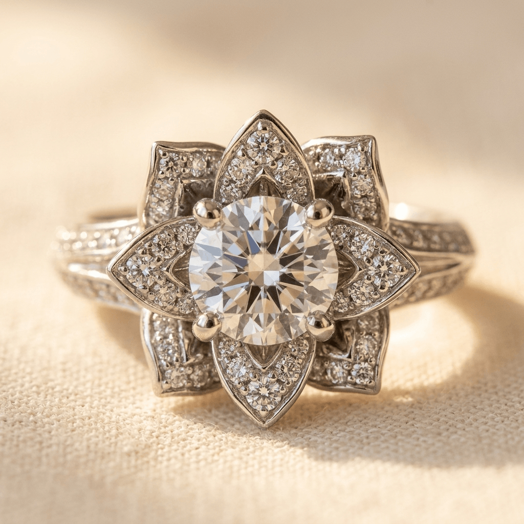 Elegante zirkonia verlovingsring met lotusbloem