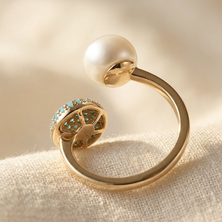 Gold Turquoise Round Filigree Ring