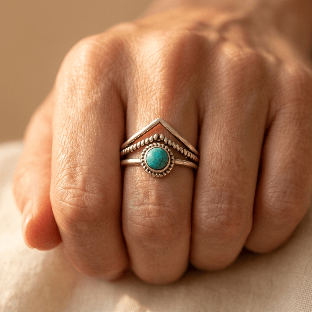 Retro turkooizen marquise bohemien ring