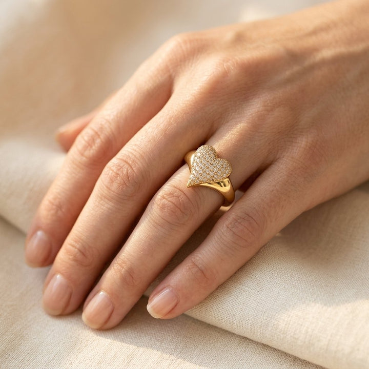 Gold Cubic Zirconia Pavé Heart Ring