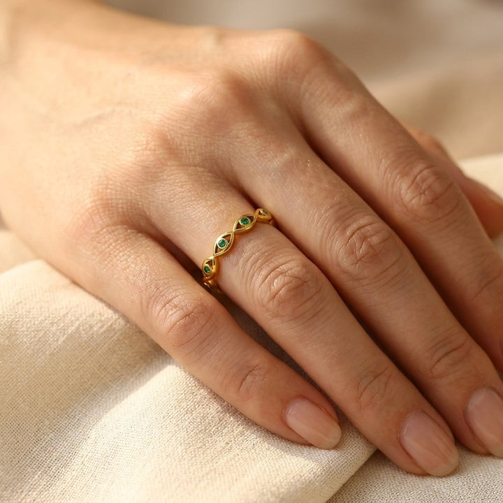 Gold Evil Eye Open Adjustable Ring